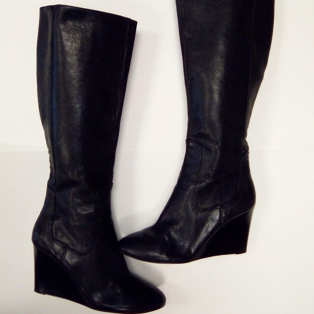 Nine West Leather  Heartset Wedge Boots 8.5